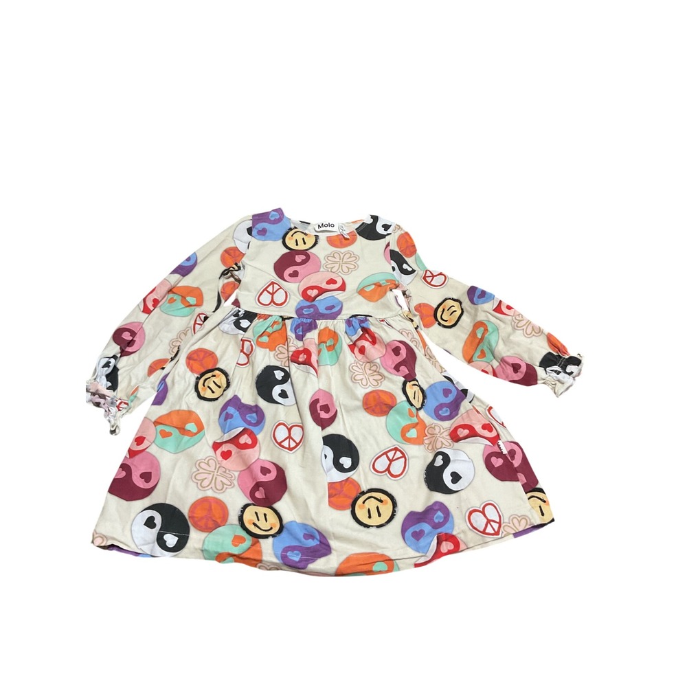 Molo Long Sleeve Dress Kids Size 122/128 Multicolor Smiley Peace Excellent